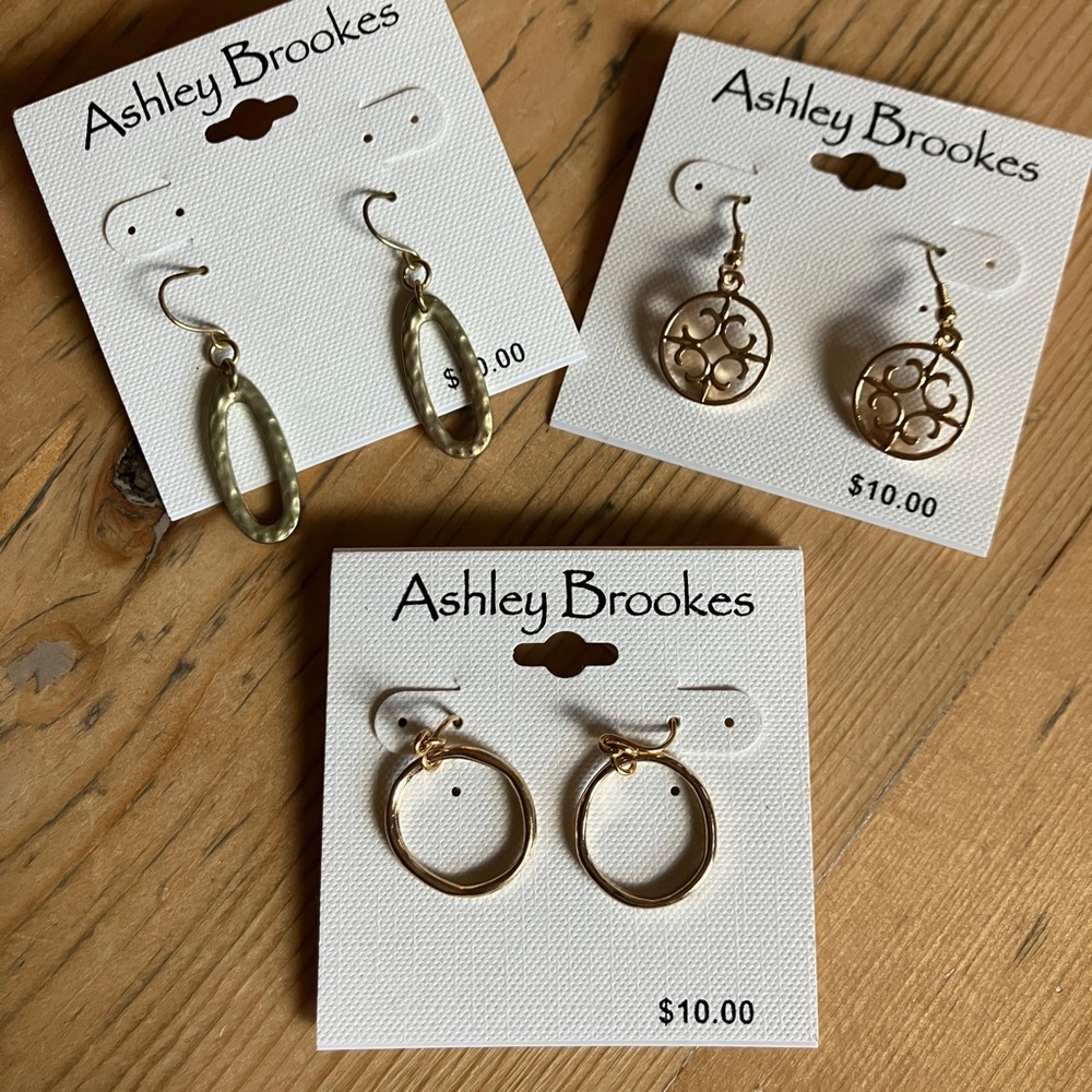 Ashley Brookes Wire Earrings Set of 3 All different tones of gold/finish